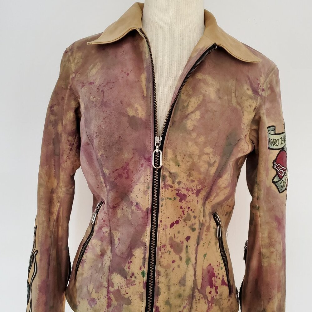 Harley suede Leather motorcycle jacket tan beige brown red gray green black 4 6